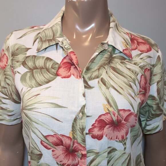 Vintage Lemon Grass Hawaiian Shirt Linen Cotton Short Sleeve Top - Picture 2 of 8